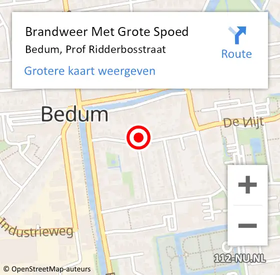 Locatie op kaart van de 112 melding: Brandweer Met Grote Spoed Naar Bedum, Prof Ridderbosstraat op 22 november 2016 17:15