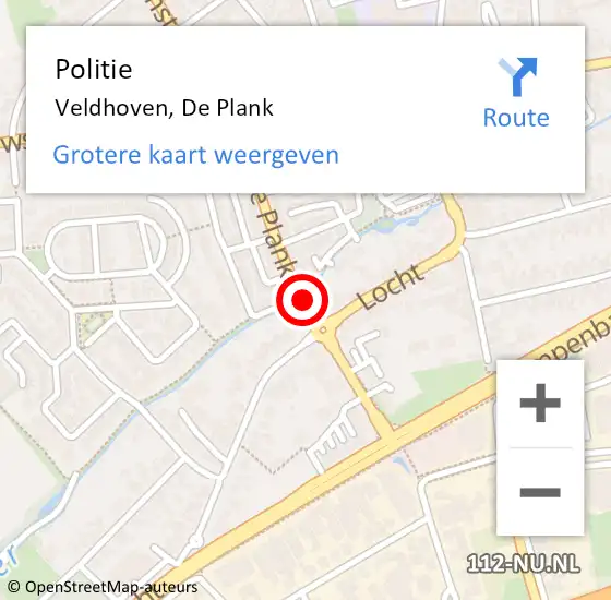 Locatie op kaart van de 112 melding: Politie Veldhoven, De Plank op 22 november 2016 17:53