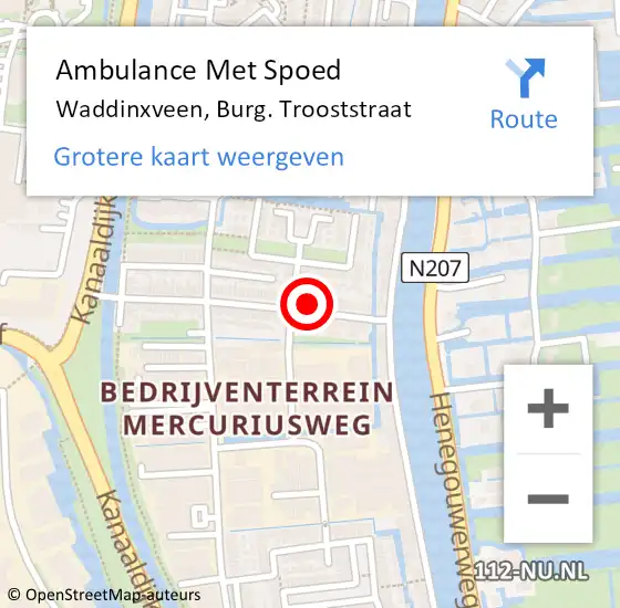 Locatie op kaart van de 112 melding: Ambulance Met Spoed Naar Waddinxveen, Burg. Trooststraat op 22 november 2016 17:58