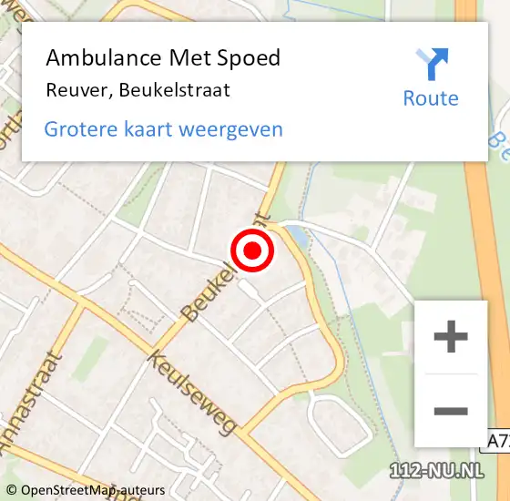 Locatie op kaart van de 112 melding: Ambulance Met Spoed Naar Reuver, Beukelstraat op 22 november 2016 19:57