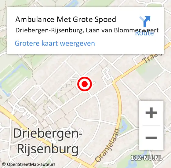 Locatie op kaart van de 112 melding: Ambulance Met Grote Spoed Naar Driebergen-Rijsenburg, Laan van Blommerweert op 22 november 2016 22:16