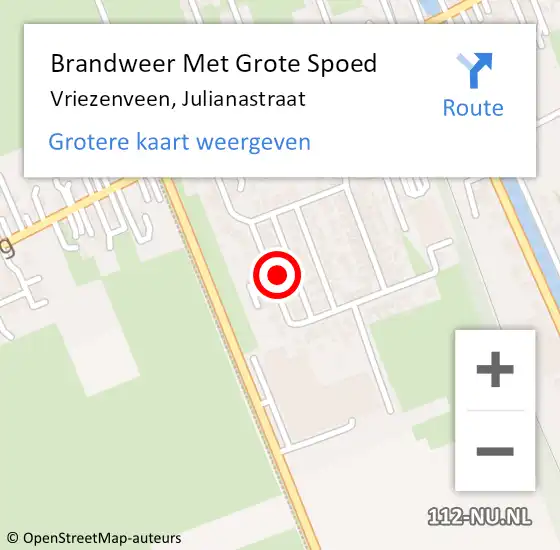 Locatie op kaart van de 112 melding: Brandweer Met Grote Spoed Naar Vriezenveen, Julianastraat op 22 november 2016 22:59