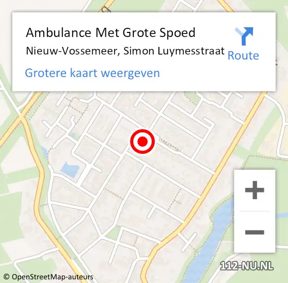 Locatie op kaart van de 112 melding: Ambulance Met Grote Spoed Naar Nieuw-Vossemeer, Simon Luymesstraat op 23 november 2016 02:00