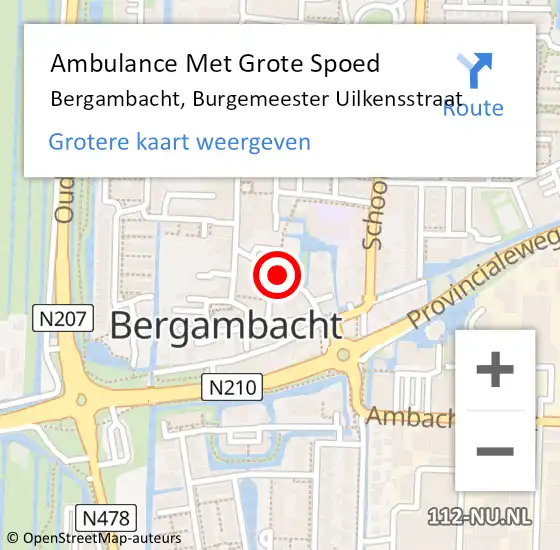 Locatie op kaart van de 112 melding: Ambulance Met Grote Spoed Naar Bergambacht, Burgemeester Uilkensstraat op 23 november 2016 07:35