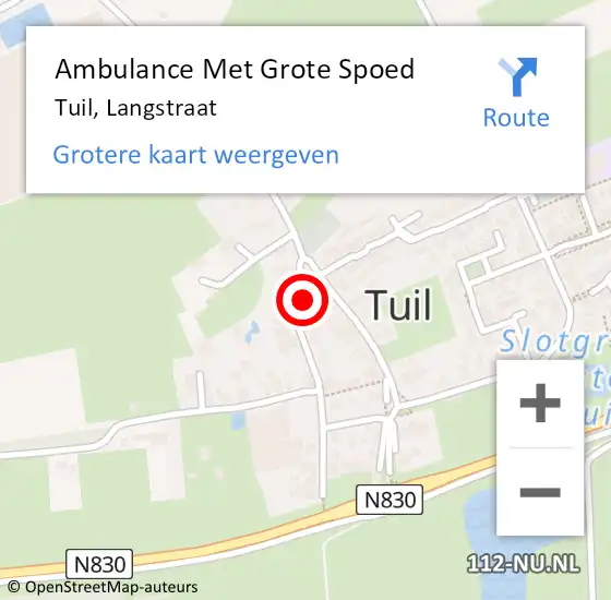 Locatie op kaart van de 112 melding: Ambulance Met Grote Spoed Naar Tuil, Langstraat op 23 november 2016 08:52