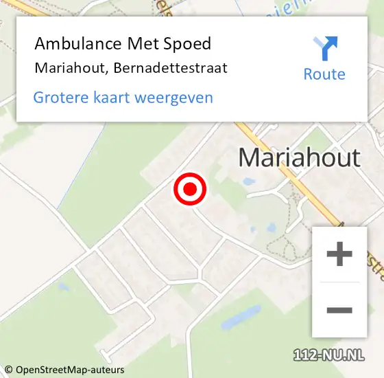 Locatie op kaart van de 112 melding: Ambulance Met Spoed Naar Mariahout, Bernadettestraat op 23 november 2016 10:34