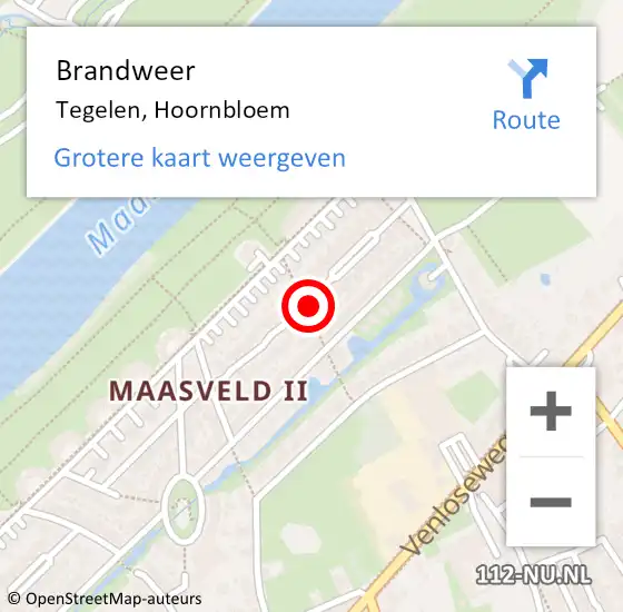 Locatie op kaart van de 112 melding: Brandweer Tegelen, Hoornbloem op 23 november 2016 11:01