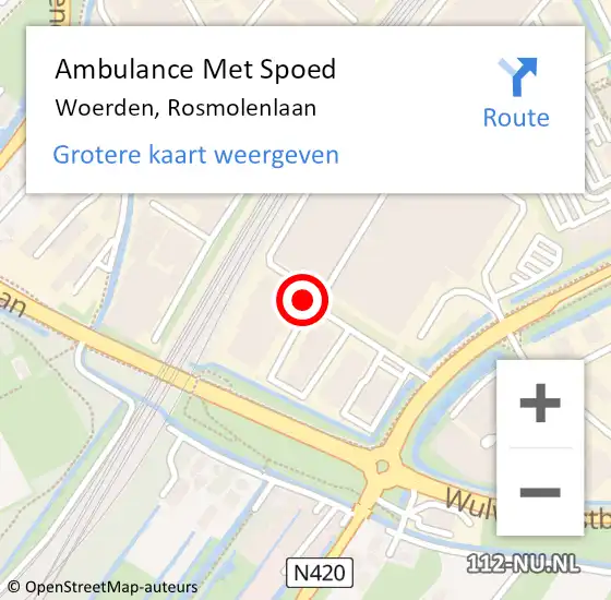 Locatie op kaart van de 112 melding: Ambulance Met Spoed Naar Woerden, Rosmolenlaan op 23 november 2016 11:10