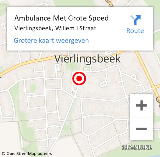 Locatie op kaart van de 112 melding: Ambulance Met Grote Spoed Naar Vierlingsbeek, Willem I Straat op 23 november 2016 13:21