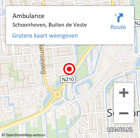 Locatie op kaart van de 112 melding: Ambulance Schoonhoven, Buiten de Veste op 23 november 2016 16:06