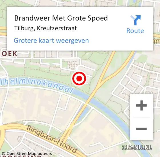 Locatie op kaart van de 112 melding: Brandweer Met Grote Spoed Naar Tilburg, Kreutzerstraat op 23 november 2016 16:29