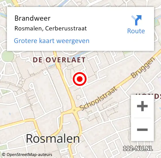 Locatie op kaart van de 112 melding: Brandweer Rosmalen, Cerberusstraat op 23 november 2016 16:38