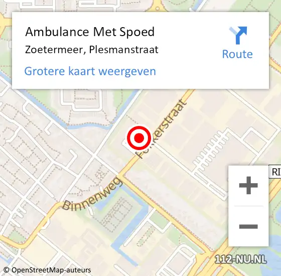 Locatie op kaart van de 112 melding: Ambulance Met Spoed Naar Zoetermeer, Plesmanstraat op 23 november 2016 16:48