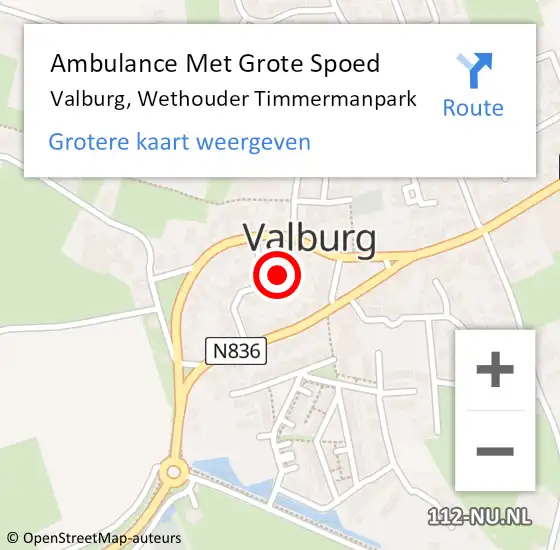 Locatie op kaart van de 112 melding: Ambulance Met Grote Spoed Naar Valburg, Wethouder Timmermanpark op 23 november 2016 17:20
