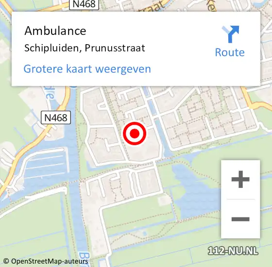 Locatie op kaart van de 112 melding: Ambulance Schipluiden, Prunusstraat op 23 november 2016 17:56