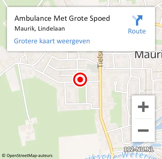 Locatie op kaart van de 112 melding: Ambulance Met Grote Spoed Naar Maurik, Lindelaan op 23 november 2016 18:33