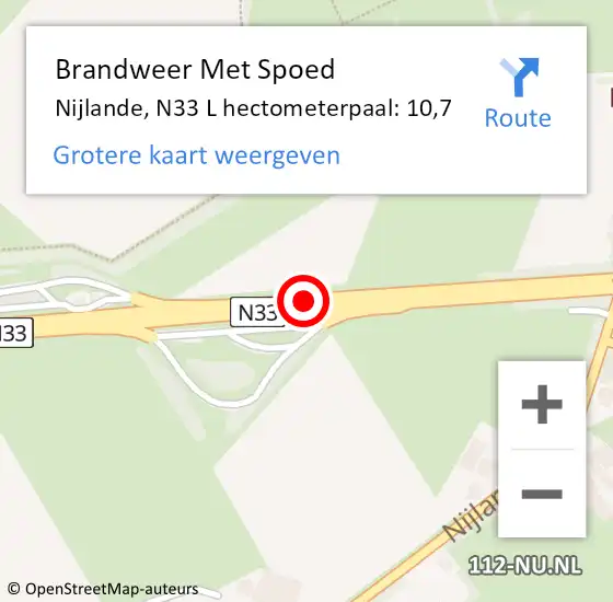 Locatie op kaart van de 112 melding: Brandweer Met Spoed Naar Nijlande, N33 L hectometerpaal: 10,7 op 23 november 2016 19:53