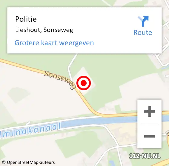 Locatie op kaart van de 112 melding: Politie Lieshout, Sonseweg op 23 november 2016 21:06