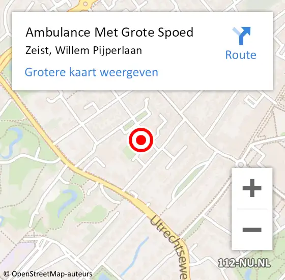 Locatie op kaart van de 112 melding: Ambulance Met Grote Spoed Naar Zeist, Willem Pijperlaan op 23 november 2016 21:21