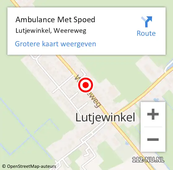 Locatie op kaart van de 112 melding: Ambulance Met Spoed Naar Lutjewinkel, Weereweg op 24 november 2016 03:19