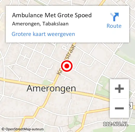 Locatie op kaart van de 112 melding: Ambulance Met Grote Spoed Naar Amerongen, Tabakslaan op 24 november 2016 04:00