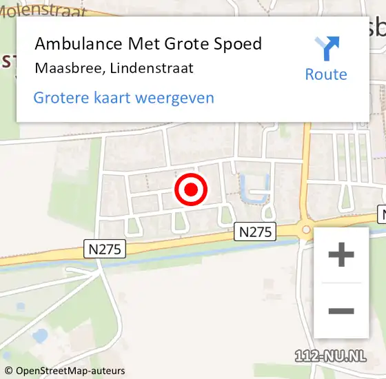 Locatie op kaart van de 112 melding: Ambulance Met Grote Spoed Naar Maasbree, Lindenstraat op 18 september 2013 08:13