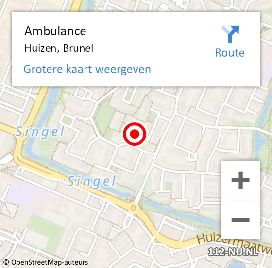 Locatie op kaart van de 112 melding: Ambulance Huizen, Brunel op 2 januari 2014 12:11