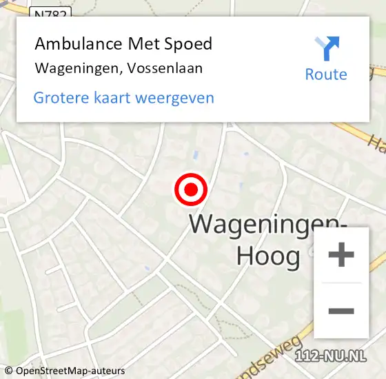 Locatie op kaart van de 112 melding: Ambulance Met Spoed Naar Wageningen, Vossenlaan op 24 november 2016 09:27