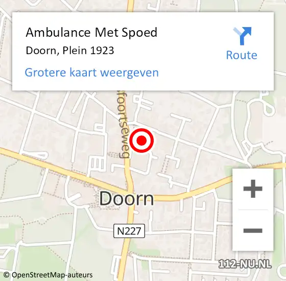 Locatie op kaart van de 112 melding: Ambulance Met Spoed Naar Doorn, Plein 1923 op 24 november 2016 11:37