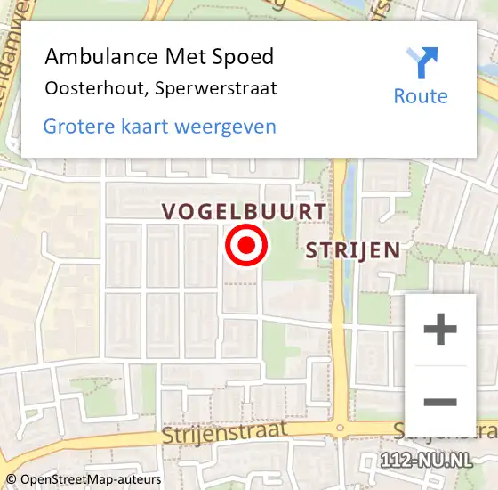 Locatie op kaart van de 112 melding: Ambulance Met Spoed Naar Oosterhout, Sperwerstraat op 24 november 2016 11:46