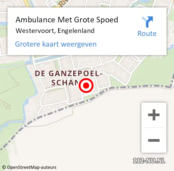 Locatie op kaart van de 112 melding: Ambulance Met Grote Spoed Naar Westervoort, Engelenland op 24 november 2016 12:25