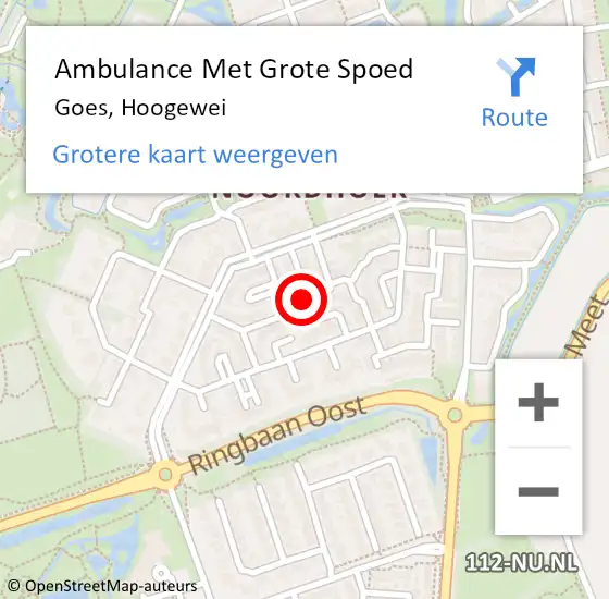 Locatie op kaart van de 112 melding: Ambulance Met Grote Spoed Naar Goes, Hoogewei op 24 november 2016 13:35