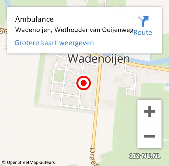 Locatie op kaart van de 112 melding: Ambulance Wadenoijen, Wethouder van Ooijenweg op 24 november 2016 13:48