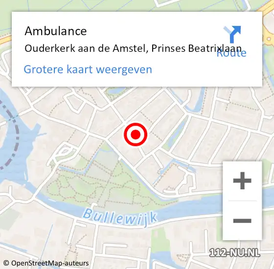 Locatie op kaart van de 112 melding: Ambulance Ouderkerk aan de Amstel, Prinses Beatrixlaan op 24 november 2016 15:15