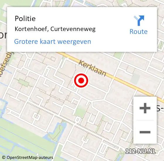 Locatie op kaart van de 112 melding: Politie Kortenhoef, Curtevenneweg op 24 november 2016 16:13