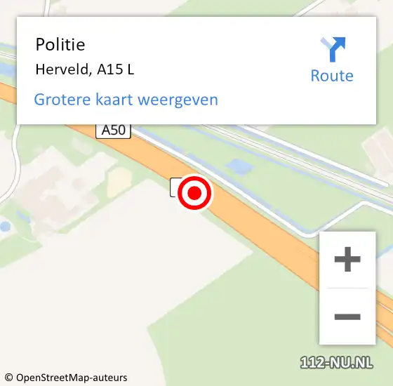 Locatie op kaart van de 112 melding: Politie Herveld, A15 R op 24 november 2016 16:59