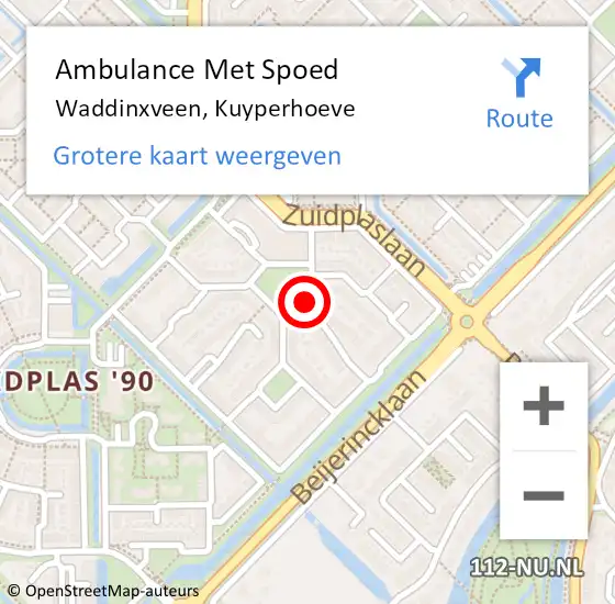 Locatie op kaart van de 112 melding: Ambulance Met Spoed Naar Waddinxveen, Kuyperhoeve op 24 november 2016 18:35