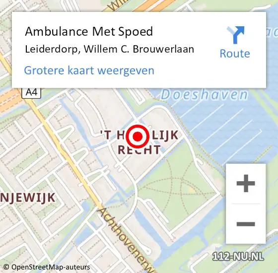 Locatie op kaart van de 112 melding: Ambulance Met Spoed Naar Leiderdorp, Willem C. Brouwerlaan op 24 november 2016 19:01