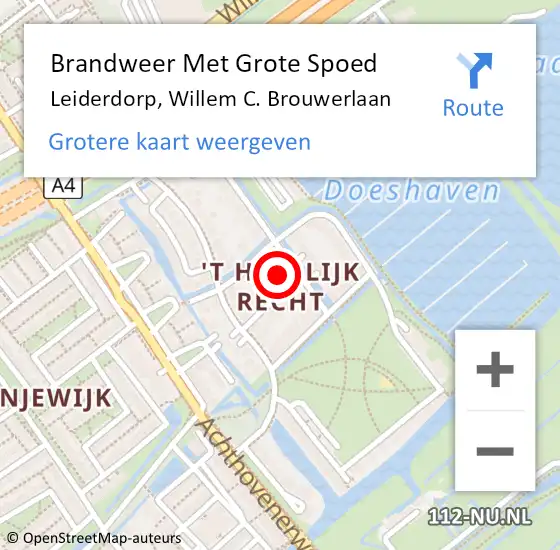 Locatie op kaart van de 112 melding: Brandweer Met Grote Spoed Naar Leiderdorp, Willem C. Brouwerlaan op 24 november 2016 19:02