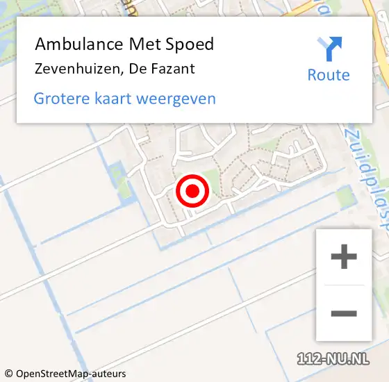 Locatie op kaart van de 112 melding: Ambulance Met Spoed Naar Zevenhuizen, De Fazant op 24 november 2016 19:27