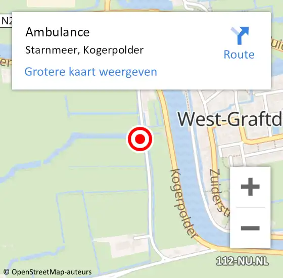 Locatie op kaart van de 112 melding: Ambulance Starnmeer, Kogerpolder op 2 januari 2014 13:09