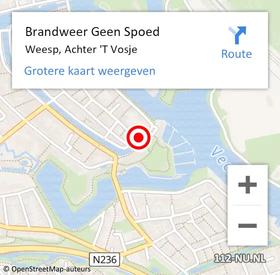 Locatie op kaart van de 112 melding: Brandweer Geen Spoed Naar Weesp, Achter 'T Vosje op 24 november 2016 21:15