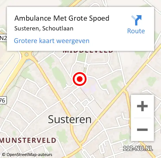Locatie op kaart van de 112 melding: Ambulance Met Grote Spoed Naar Susteren, Schoutlaan op 25 november 2016 01:57