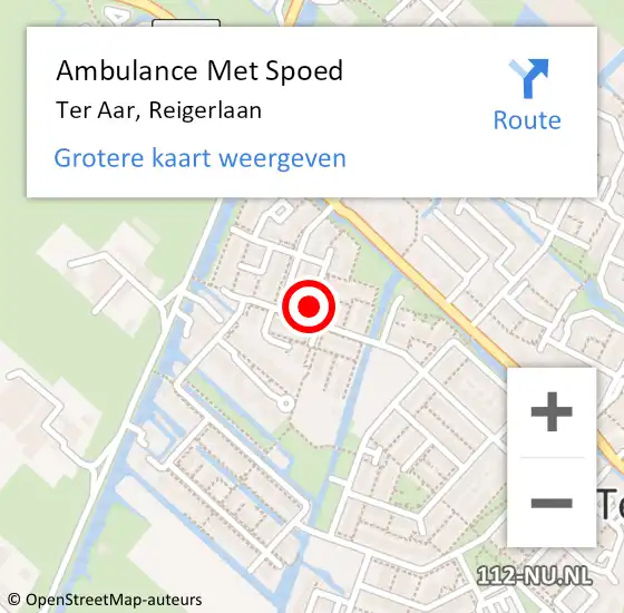 Locatie op kaart van de 112 melding: Ambulance Met Spoed Naar Ter Aar, Reigerlaan op 25 november 2016 06:22