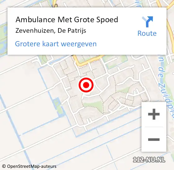 Locatie op kaart van de 112 melding: Ambulance Met Grote Spoed Naar Zevenhuizen, De Patrijs op 25 november 2016 07:01