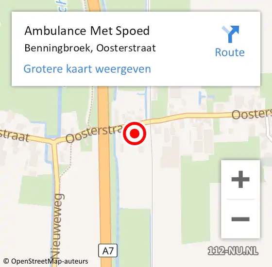 Locatie op kaart van de 112 melding: Ambulance Met Spoed Naar Benningbroek, Oosterstraat op 25 november 2016 07:16