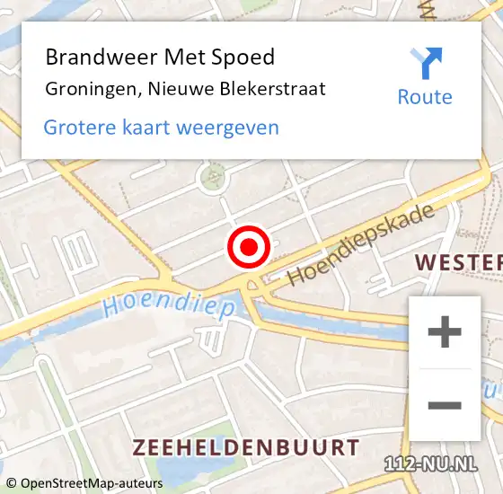 Locatie op kaart van de 112 melding: Brandweer Met Spoed Naar Groningen, Nieuwe Blekerstraat op 25 november 2016 07:54