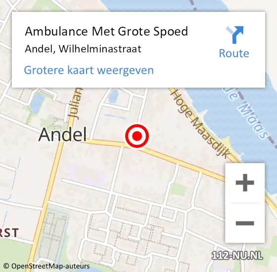 Locatie op kaart van de 112 melding: Ambulance Met Grote Spoed Naar Andel, Wilhelminastraat op 25 november 2016 08:10