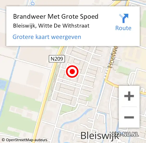 Locatie op kaart van de 112 melding: Brandweer Met Grote Spoed Naar Bleiswijk, Witte De Withstraat op 25 november 2016 08:31