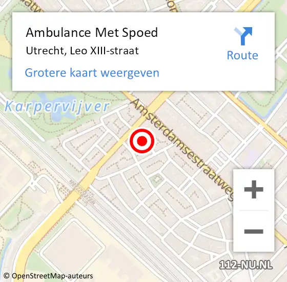 Locatie op kaart van de 112 melding: Ambulance Met Spoed Naar Utrecht, Leo XIII-straat op 25 november 2016 08:57